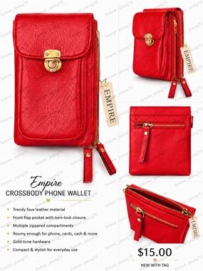 Empire Crossbody Phone Wallet (Red)
